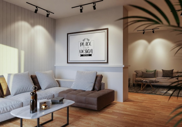Posterrahmen im Wohnzimmer Psd Mockup