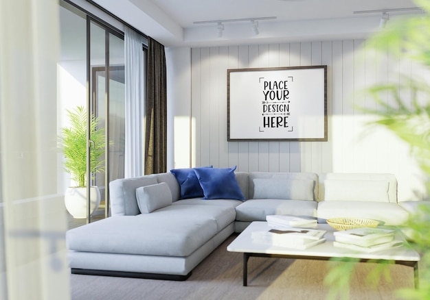 Posterrahmen im Wohnzimmer Psd Mockup