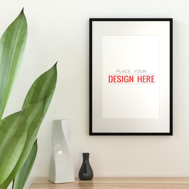 Posterrahmen-Mockup an der Wand mit Pflanze