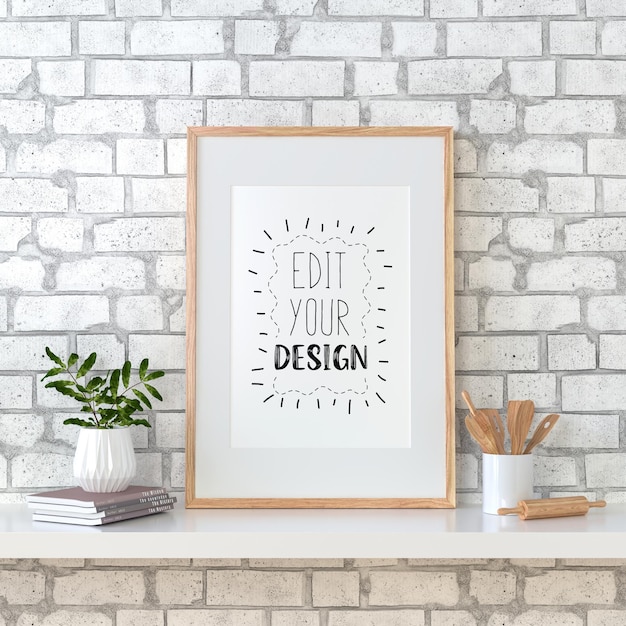 Posterrahmen-Mockup an der Wand mit Pflanze