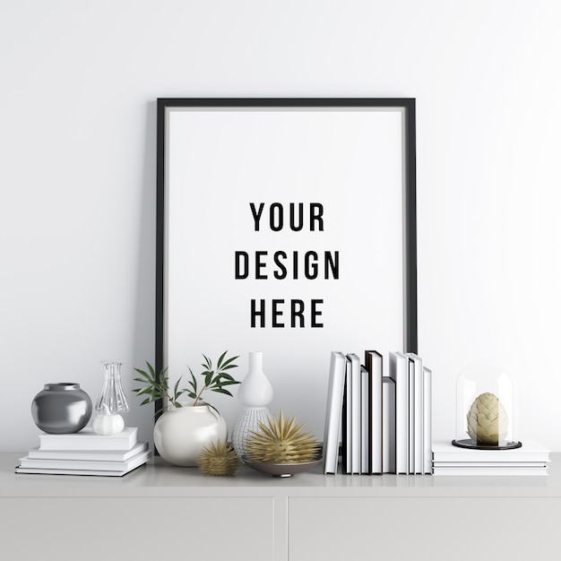 Posterrahmen-Mockup Innenraumszene mit Dekorationen