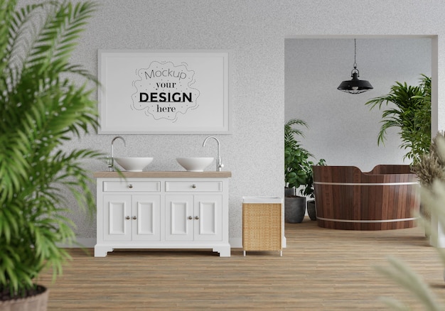 Posterrahmen Mockup Interieur in einem Badezimmer