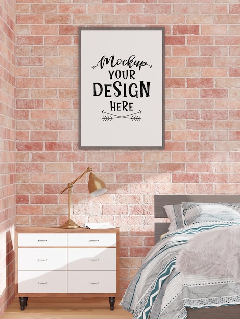 Posterrahmen-mockup-interieur in einem schlafzimmer