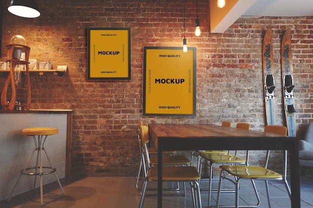 PSD posters muraux et cadres dans un intérieur de restaurant