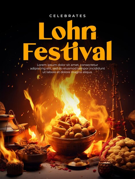 PSD postervorlage für das happy lohri festival und soziale posts in den medien