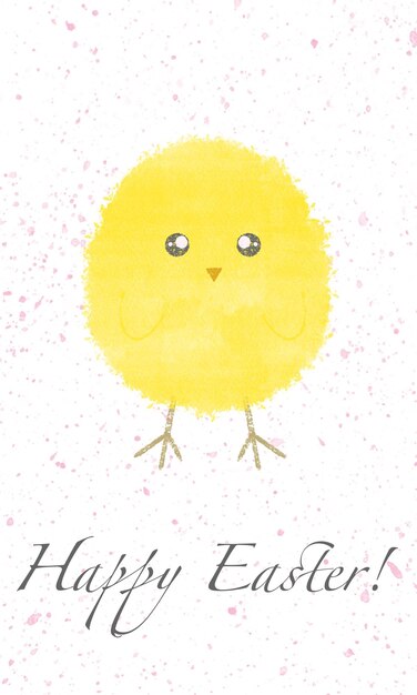 Postkarten glückliches osterhühnchen weißer hintergrund mit rosa punkten