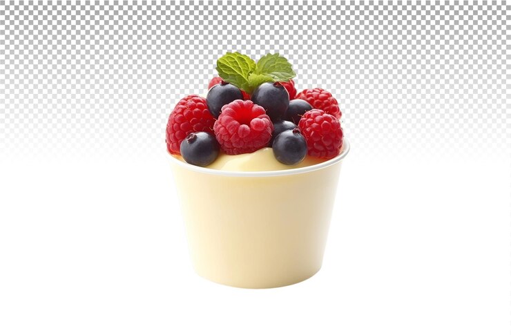 PSD un postre cremoso de panna cotta con bayas en la parte superior