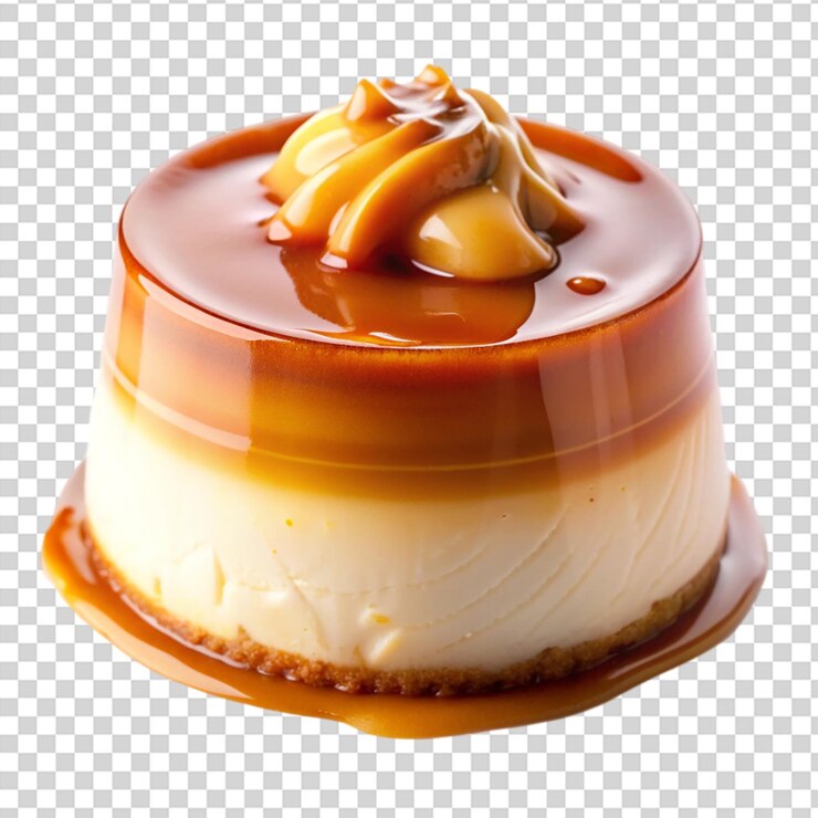 PSD un postre delicioso y cremoso con una tapa de caramelo duro aislado en un fondo transparente