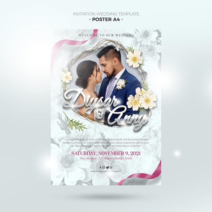 PSD postre d'invitation modèle de planificateur de mariage posté sur les réseaux sociaux modèle d'invitation de mariage instagram