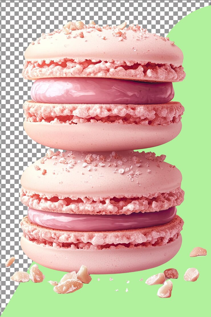 Postre de macarrón hiperrealista llanura blanca aislada fondo transparente muy detallado