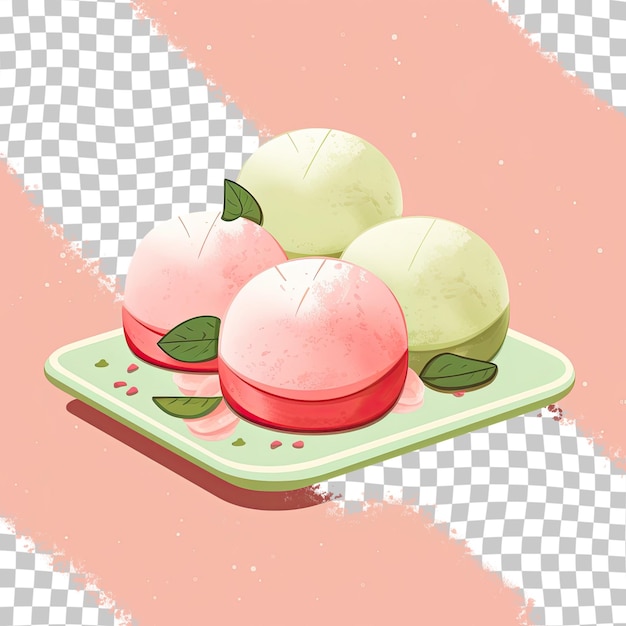 Postre de mochi colocado sobre un fondo transparente