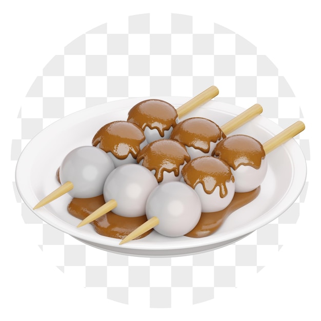 El postre de Mochi Dango en un plato blanco