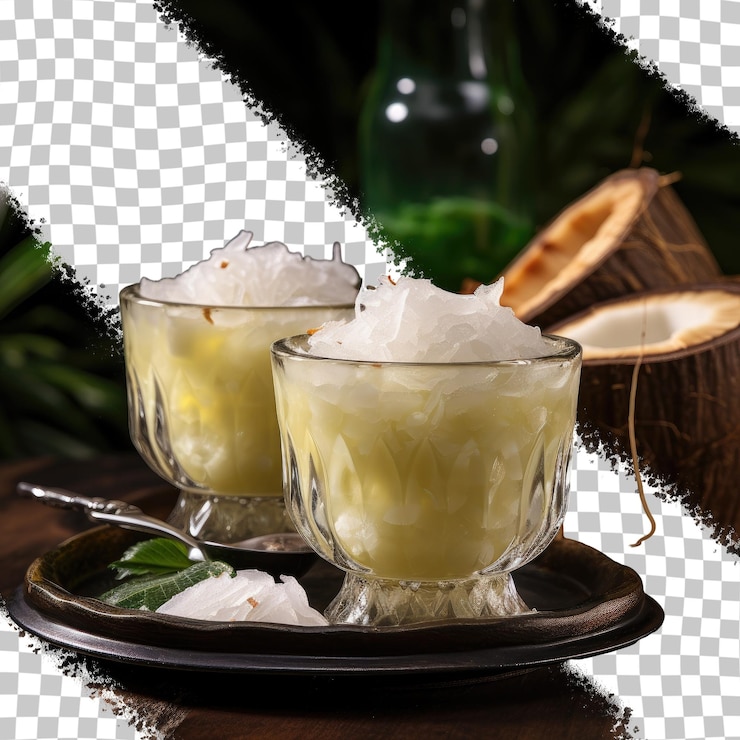 PSD postre tradicional indonesio hecho de jarabe simple de nata de coco y leche de coco de fondo transparente