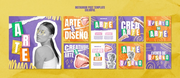 Posts coloridos de eventos desenhados à mão no Instagram
