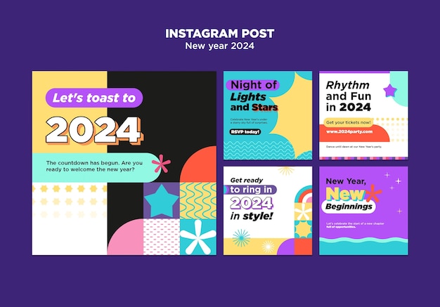 PSD posts de instagram para la celebración del año nuevo 2024