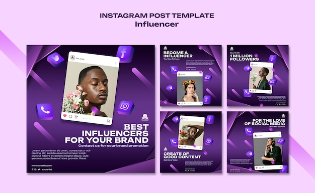 Posts instagram d'emploi d'influenceur dégradé