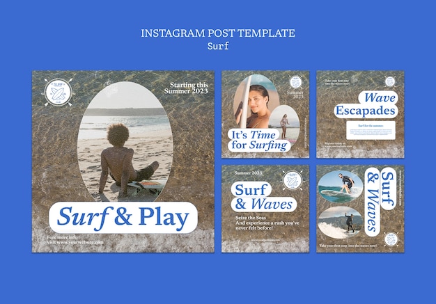 PSD posts instagram de passe-temps de surf