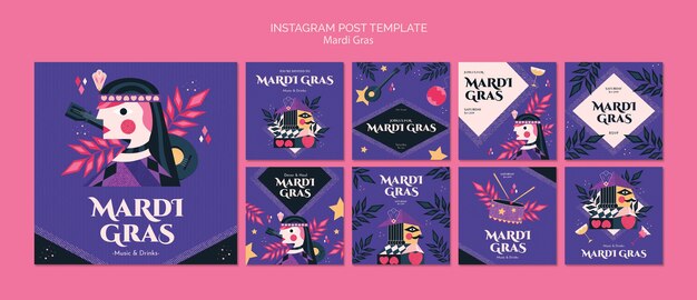 PSD des posts sur instagram pour la célébration du mardi gras