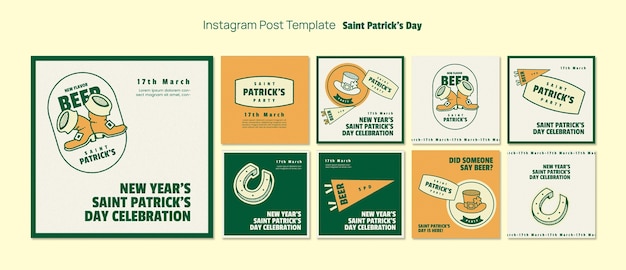 PSD des posts sur instagram pour la célébration de la fête de saint patrick.