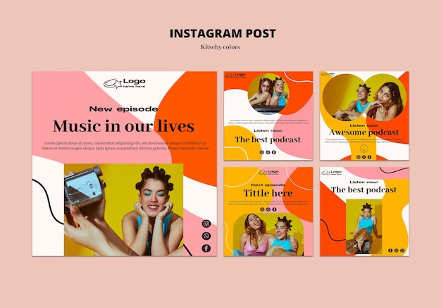 PSD posts instagram de style couleurs kitsch