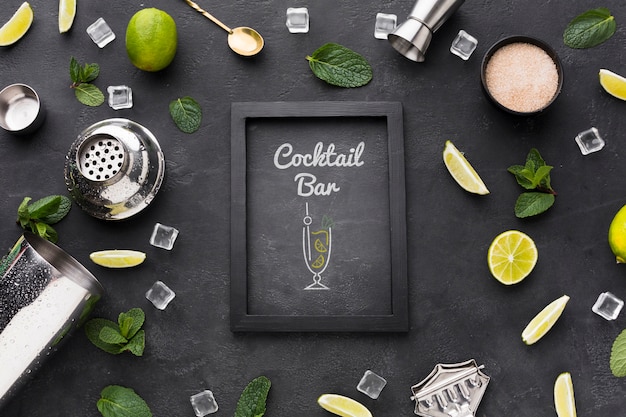 Postura plana de mock-up conceito cocktail