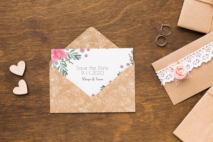 PSD postura plana de mock-up do conceito de casamento