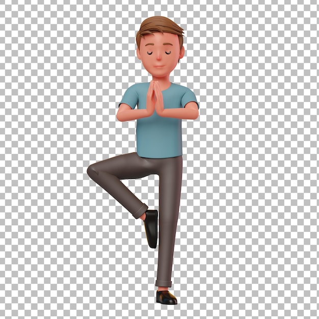 Postura de yoga de personaje masculino 3D