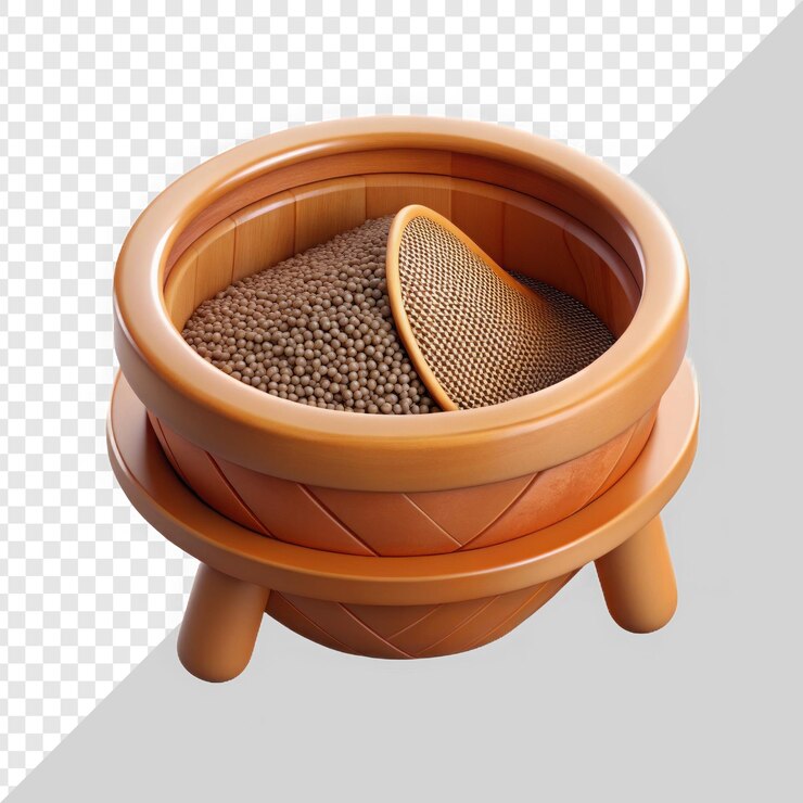 PSD pot de arcilla tradicional con pellets de suelo texturizado en colores naturales de tierra y patrones delicados