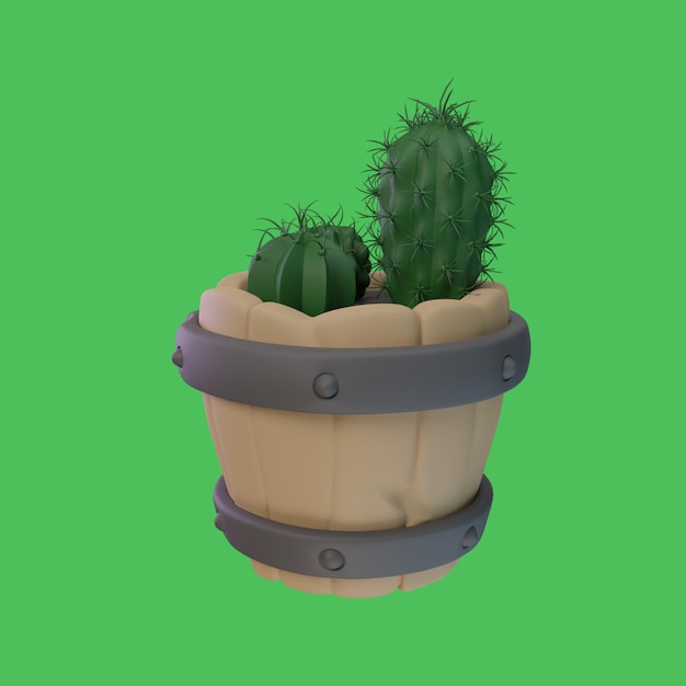 un pot avec des cactus et un fond vert