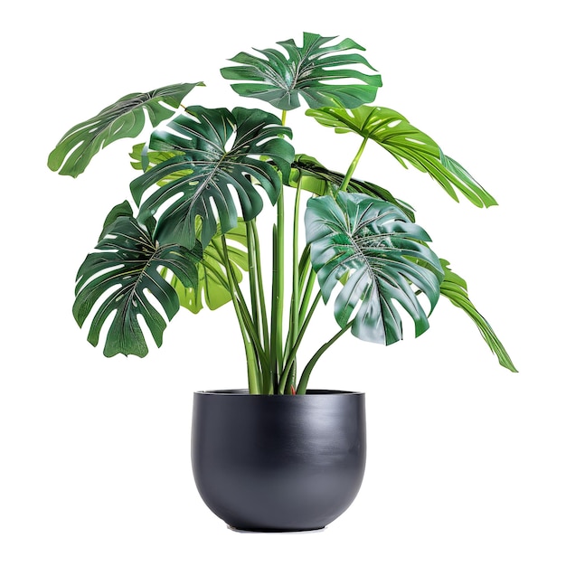 PSD pot en céramique noir planté d'arbre monstera décoratif