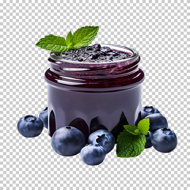 PSD pot de confiture de bleuets isolé sur un fond transparent