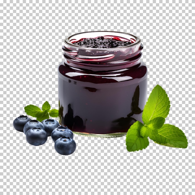 PSD pot de confiture de bleuets isolé sur un fond transparent