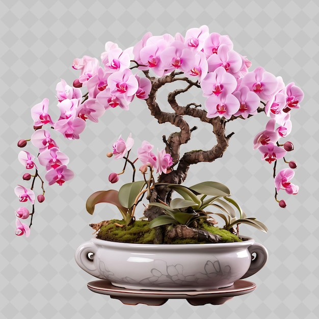 PSD un pot avec des fleurs roses et un pot avec le mot bonsai dessus