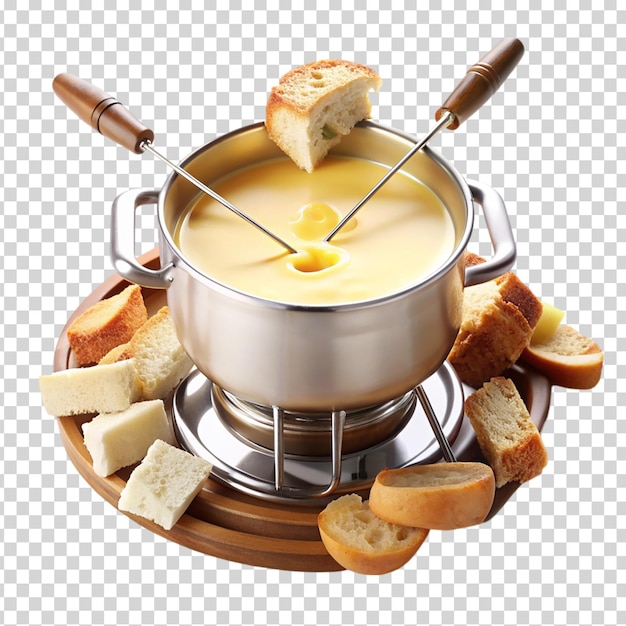 Un pot de fromage et de pain sur un plateau en bois sur un fond transparent