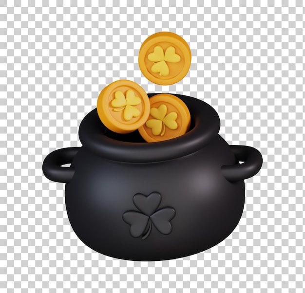 Pot De Pièce D'or Avec Un Symbole De Trèfle à Trois Feuilles Isolé Happy St Patrick's Day Icon 3d Render