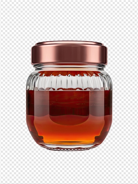 PSD un pot en verre avec un couvercle en or et une étiquette rouge qui dit 
