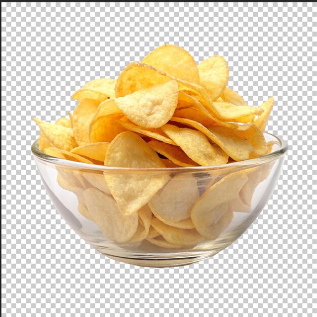 PSD potato chips in glass bowl isolated on white background