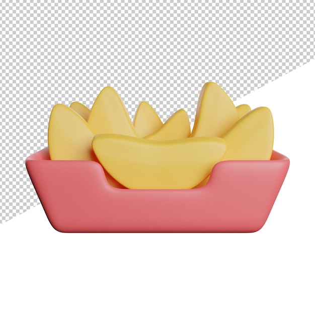 Potato snack food vista frontal 3d rendering icono ilustración sobre fondo transparente