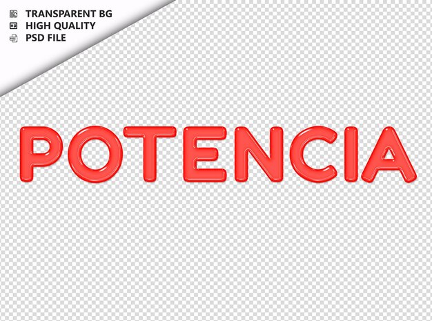 PSD potencia typography red text glosy glass psd transparent