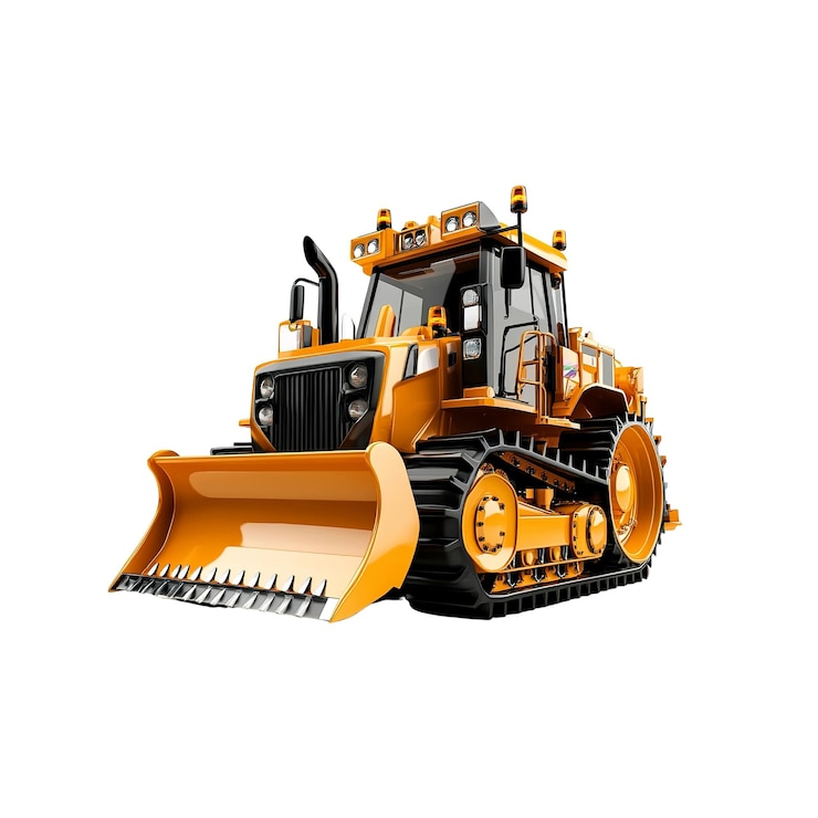 PSD potente bulldozer arancione isolato su sfondo bianco