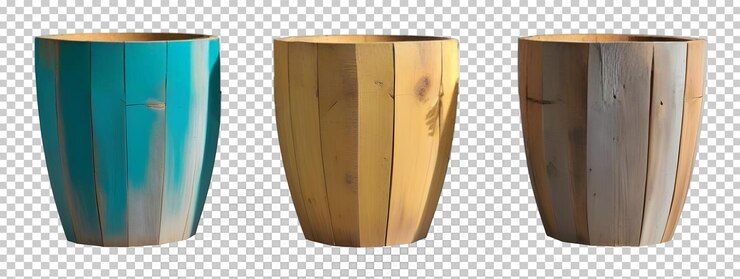 PSD potes de madera para flores aislados sobre un fondo transparente