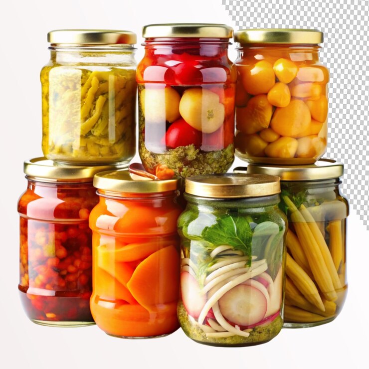 PSD des pots de légumes marinés sur un fond transparent