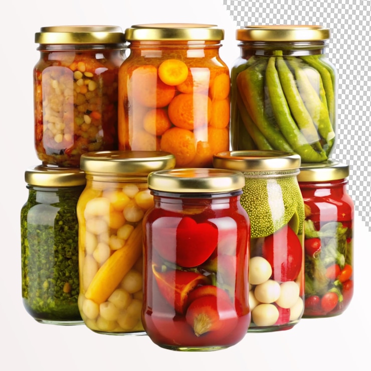PSD des pots de légumes marinés sur un fond transparent