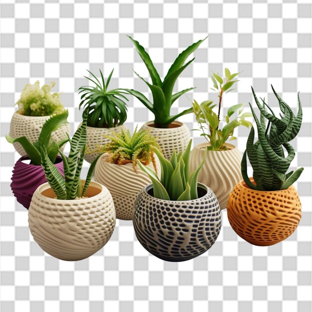 Des pots de plantes imprimés en 3D uniques avec des motifs et des citations sur le thème du Jour de la Terre png transparent