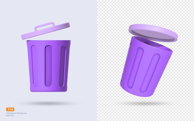 PSD une poubelle violette avec un couvercle et une poignée.
