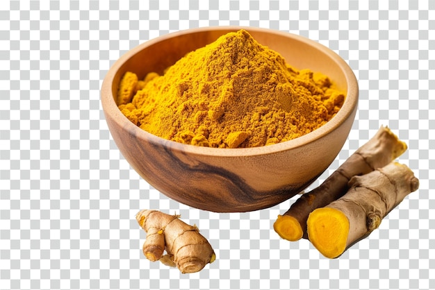 poudre de curcuma sur fond transparent