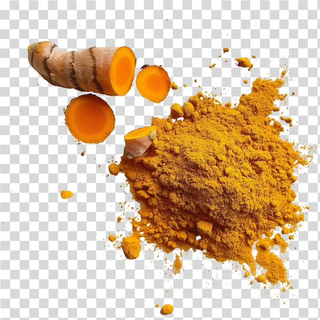 poudre de curcuma sur fond transparent