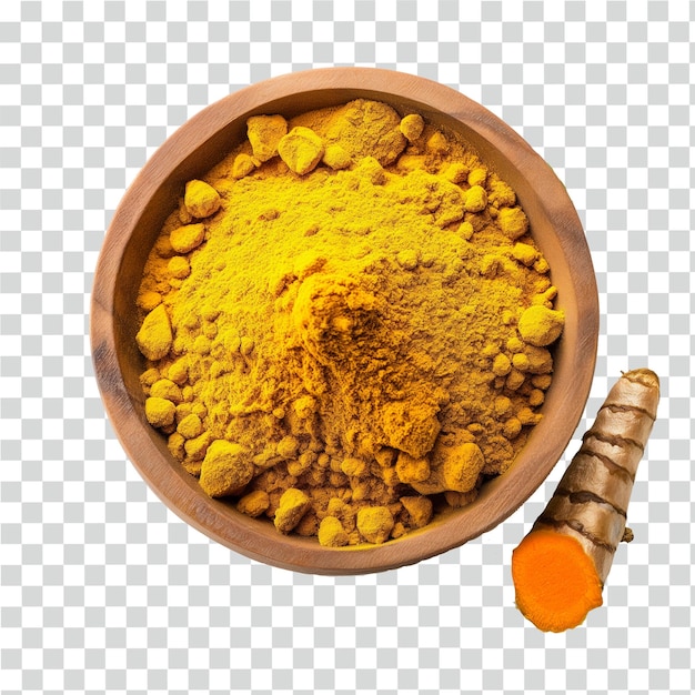poudre de curcuma sur fond transparent