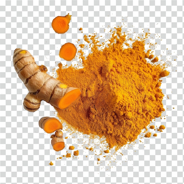poudre de curcuma sur fond transparent