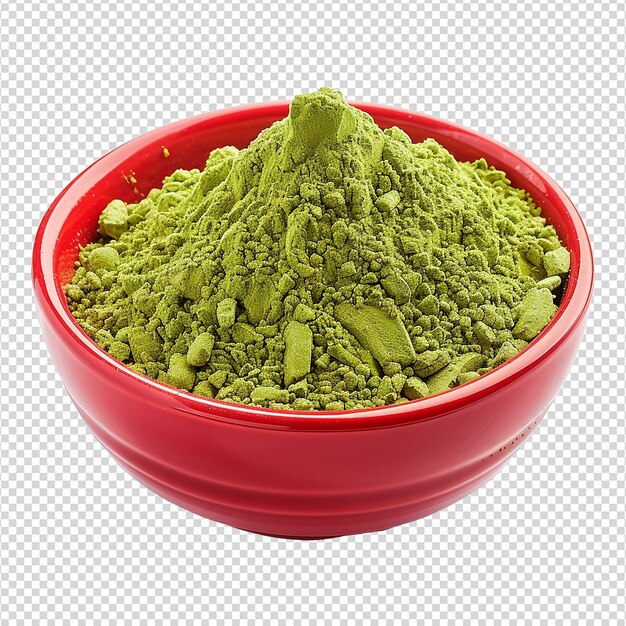 PSD poudre de moringa dans un bol rouge isolée sur un fond transparent